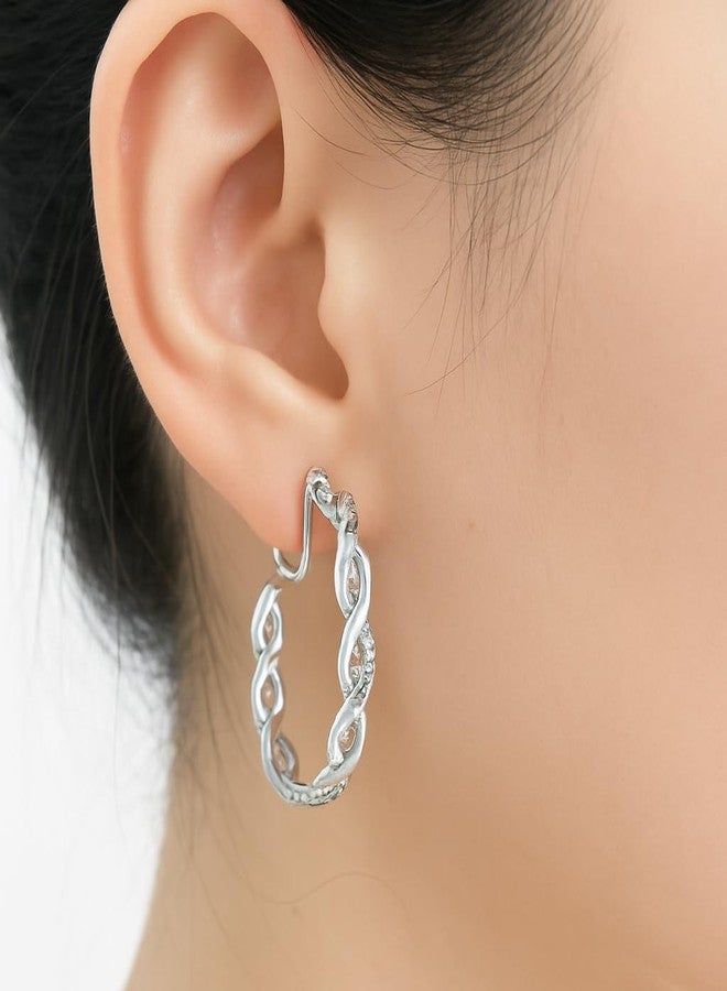 ZENCHEER Clip On Hoop Earrings for Women,Cubic Zirconia CZ Gold Silver Plated Twisted Drop Clip On Earings for Non Pierced Ears Lightweight Jewelry Gifts (Silver) - Image 2